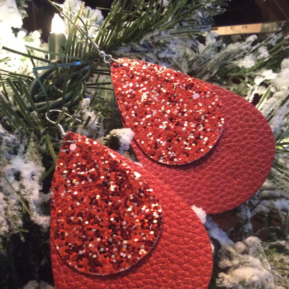 Red Sparkle Teardrop Earrings